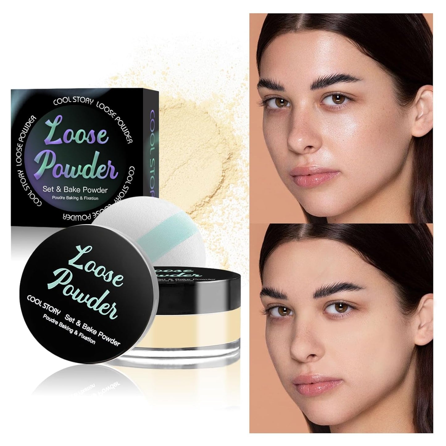 Loose Setting Powder, Bake Makeup Powder Full Coverage Matte Finish (Tan Beige, 6g/O.21oz)