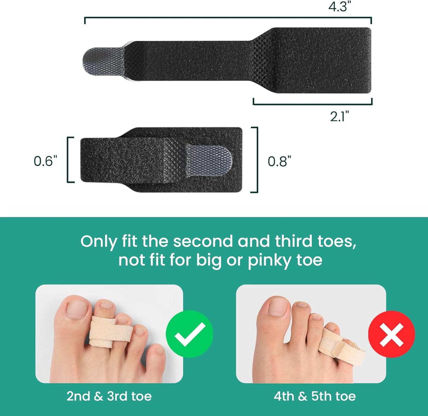 Welnove Hammer Toe Straightener - 8 Pack Broken Toe Wraps - Hammer Toe Corrector for Women - Toe Splints for Crooked Toes, Curled Toes, Bent Toes - (Large, Black)