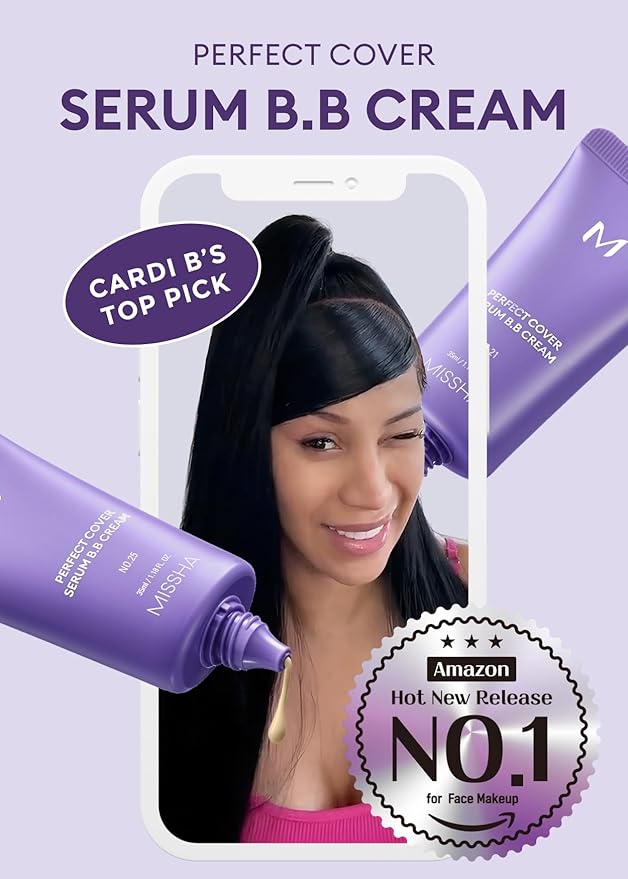 MISSHA M PERFECT COVER SERUM BB CREAM No.21 Light Beige - Light with Cool Undertone, BB Cream by Cardi B Pick, Skin Tint, Tinted Moisturizer, Skin Care Foundation Makeup, Korean Makeup,1.18 Fl oz