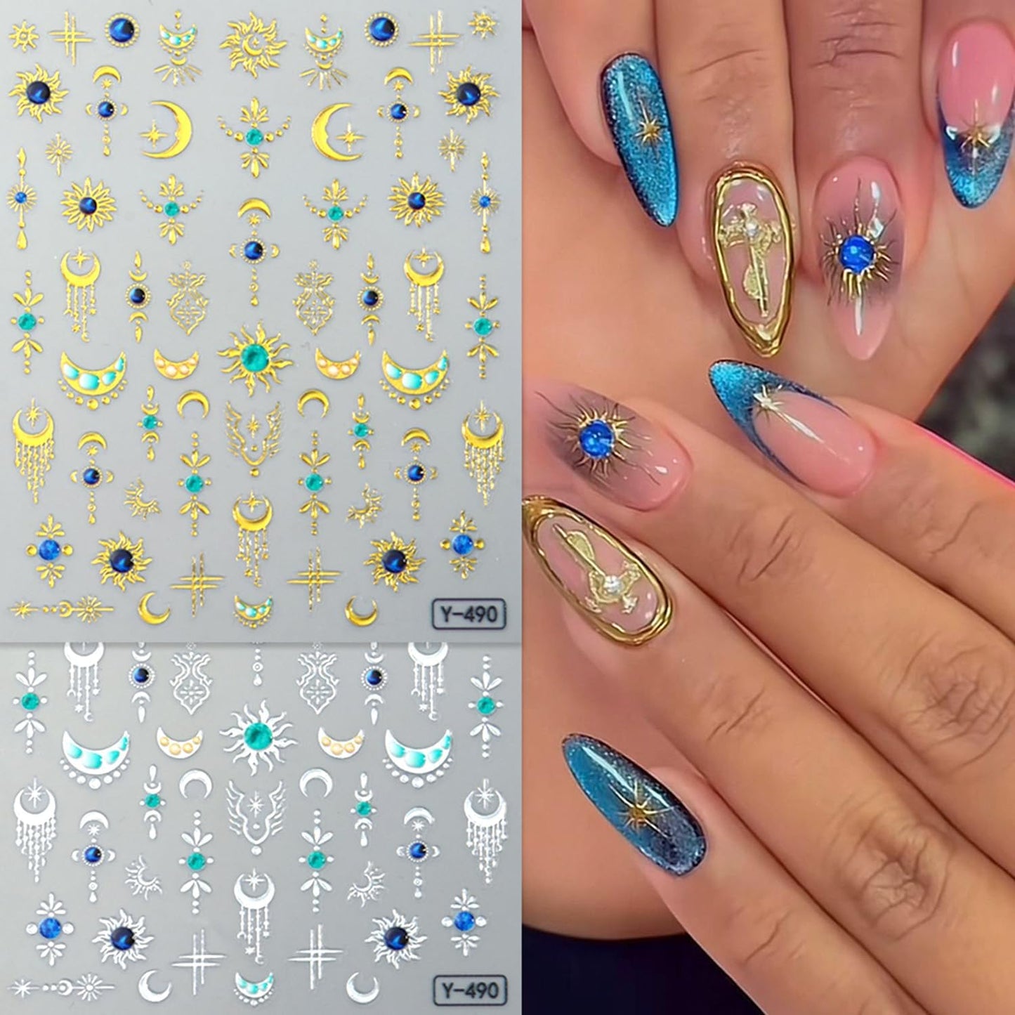 Gold Silver Star Moon Nail Art Stickers Decals Bohemia Nails Decals Self-Adhesive Nails Stickers for Nail Art