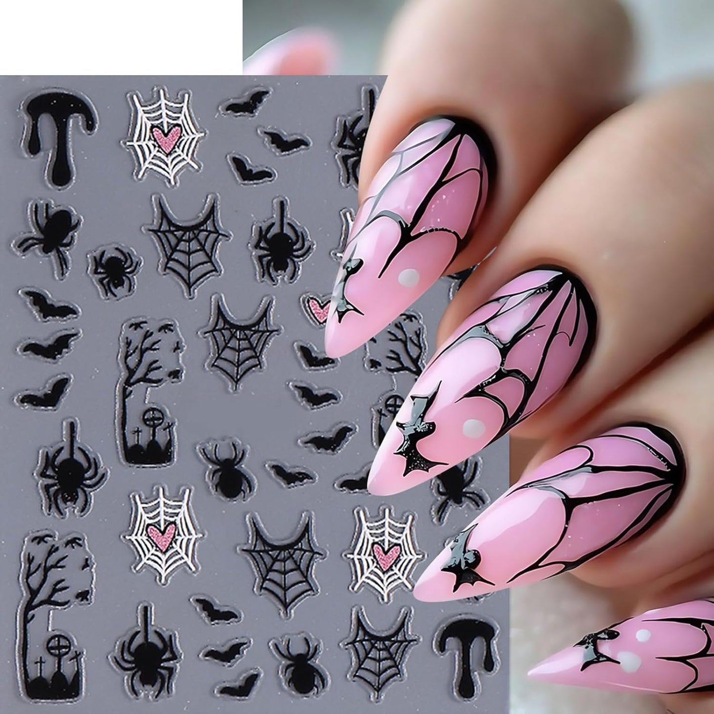6Pcs Spider Ghost Nail Stickers for Nail Art,Crystal Diamond Spiders Design Nail Decals Spider Web Bloody Bat Nails Design Classic Halloween Pumpkin Nails Decoration for Women Halloween Manicure Salon