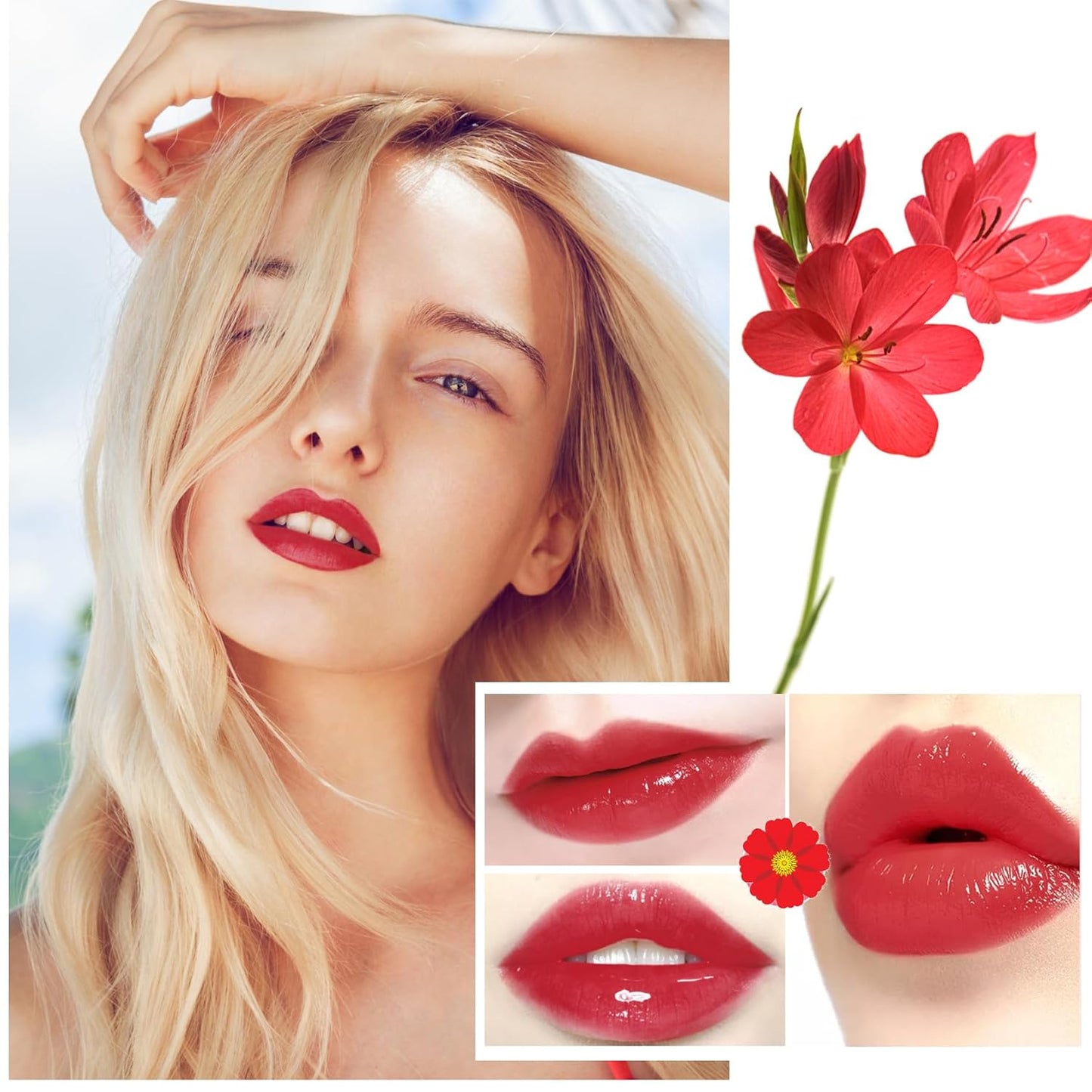 1 Pack Crystal Flower Jelly Lipstick,Magic Color Changing Lipstick,PH Clear Temperature Color Changing Lip Gloss,Lip Balm,Long Lasting Nourishing Moisturizing Lip Stick Set H04