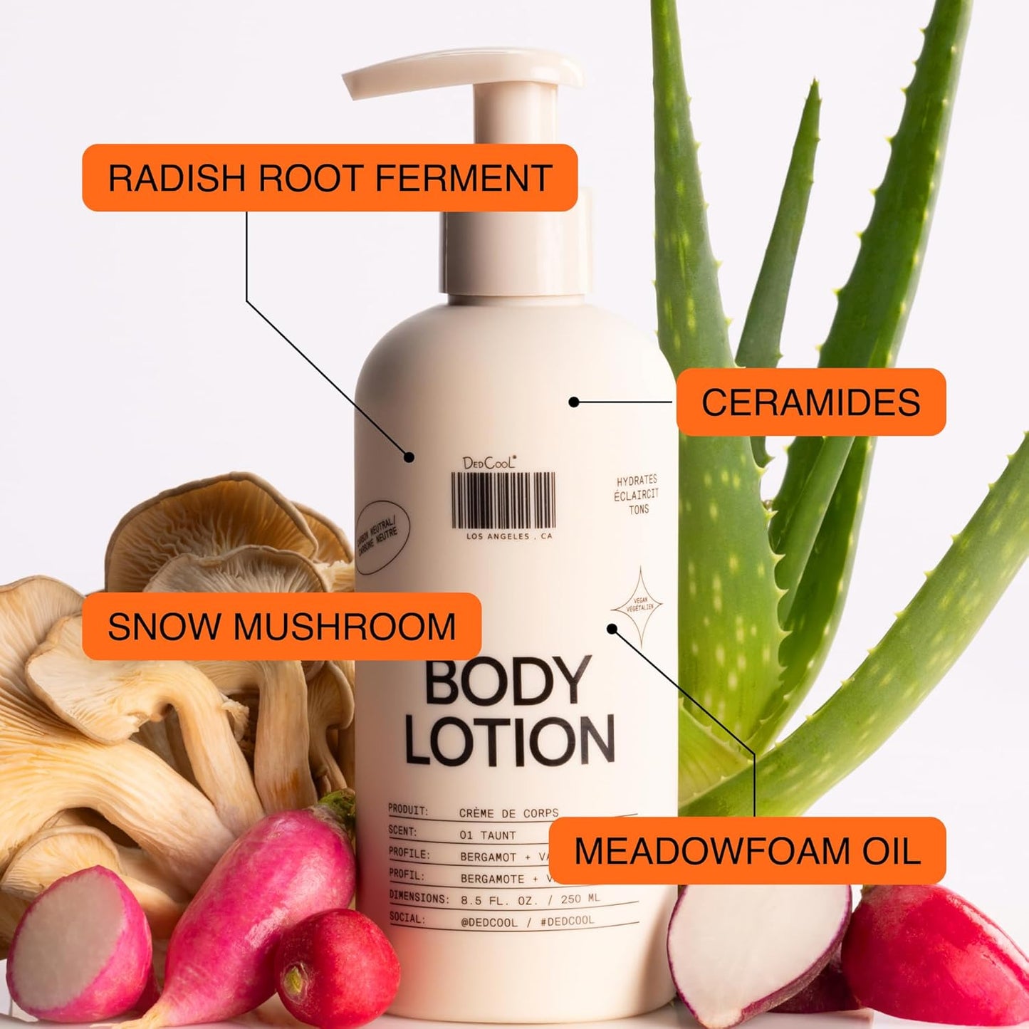 DedCool Body Lotion | Xtra Milk | Deeply Hydrating Lightweight Formula with Ceramides, Snow Mushroom & Meadowfoam Oil | Soft Musk, Bergamot & Amber Scent | Non-Toxic, Vegan Skincare | 2 oz