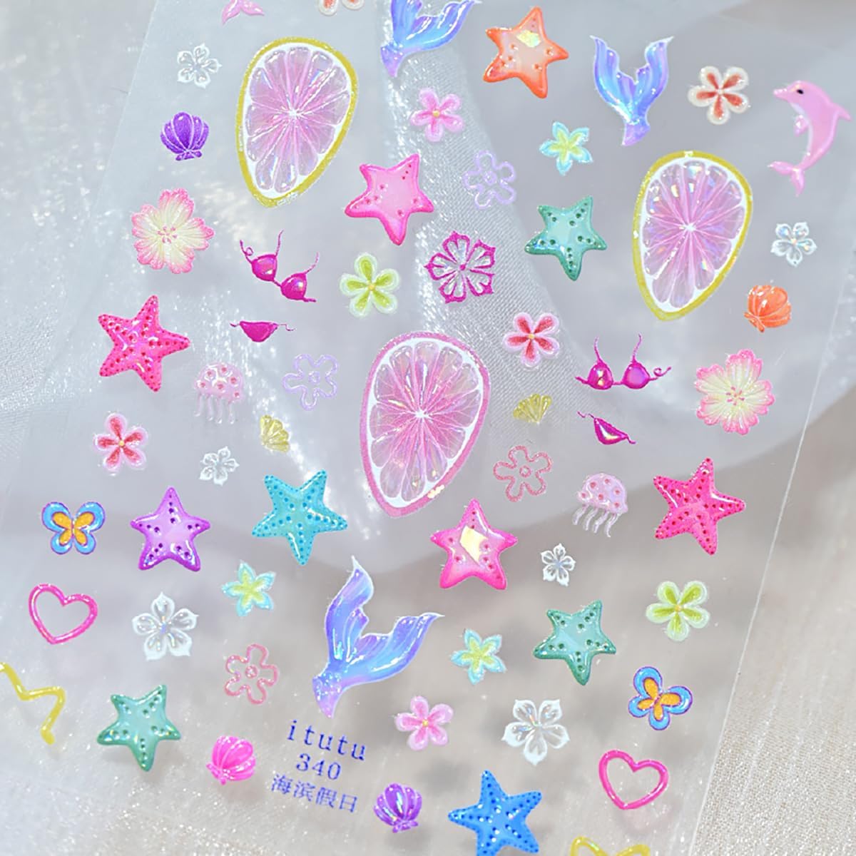 1 Sheets Summer Fruit Nail Stickers for Nails Art 5D Embossed Shell Starfish Nail Art Stickers Colorful Star Fish Jellyfish Self-Adhesive Design Summer Beach Nail Decals for Women Acrylic Manicure