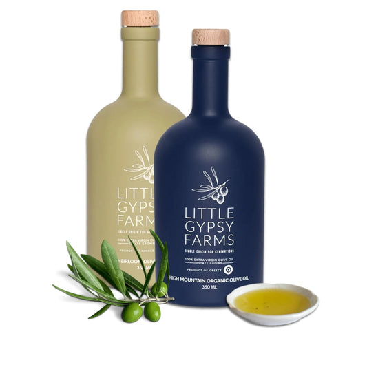 High Mountain Organic & Heirloom EVOO Combo from Little Gypsy Farms | Extra Virgin Olive Oil from a Single Estate in Greece | First Cold-Pressed | High Polyphenols & Amino Acids | Non-GMO | 350ml (2 Pack)