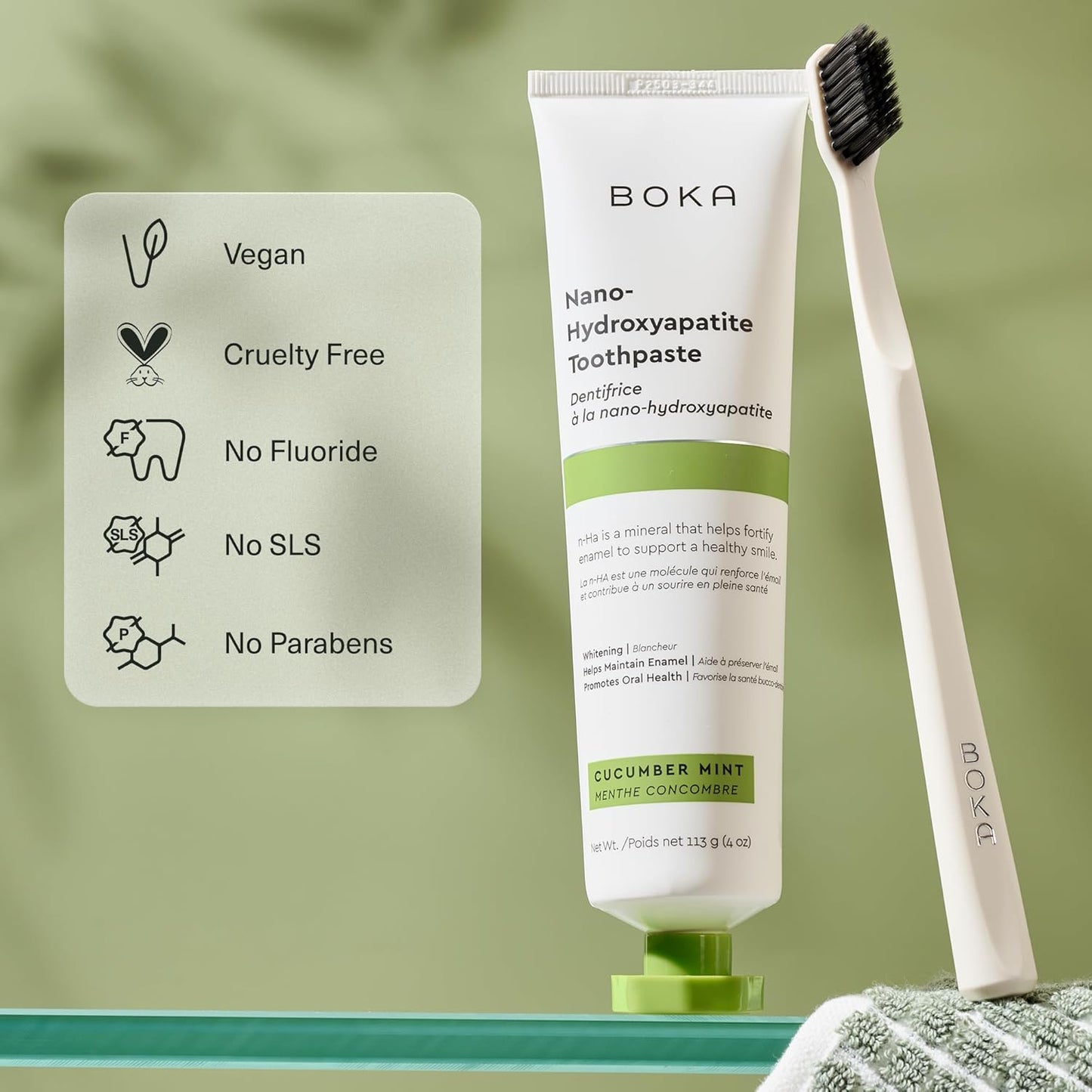 Boka Fluoride Free Toothpaste, Nano Hydroxyapatite Toothpaste, Appropriate for Sensitive Teeth - for Adult, Kids Oral Care - Cucumber Mint Flavor, 4 Fl Oz 1Pk US Manufactured