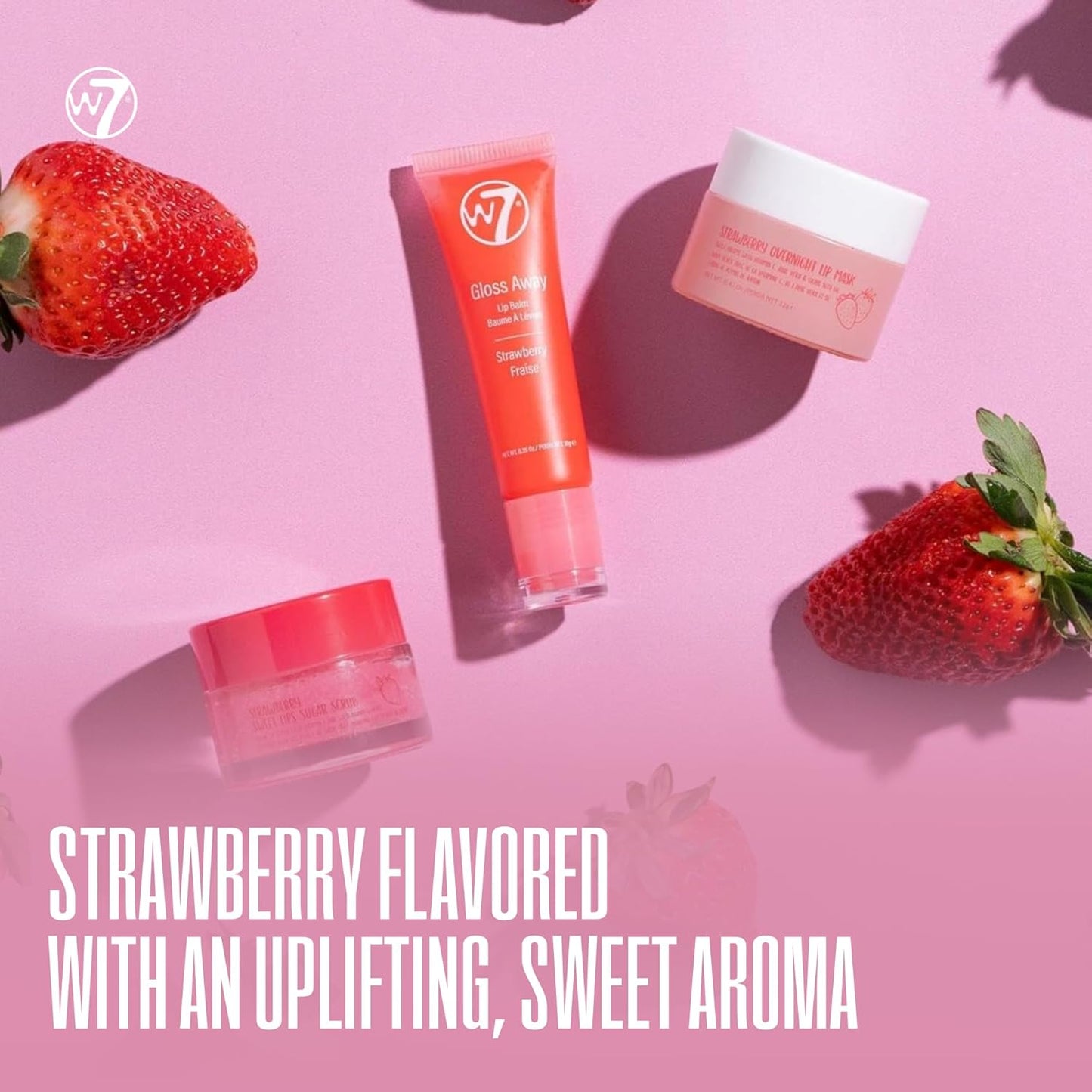 W7 Sweet Dreams Lip Care Gift Set - Overnight Mask, Balm & Scrub - Strawberry
