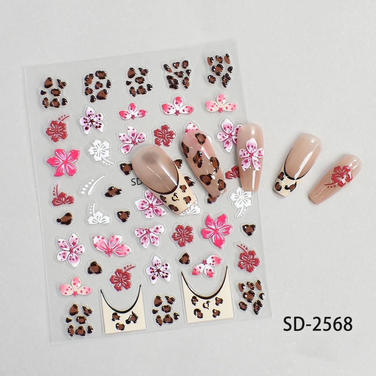 Fall Flowers Nail Art Stickers, Maillard Leopard Lily Nail Decals 3D Embossed with Sweet Cool Spicy Girl Style Design 8Pcs Nail Art Supplies for Women Nail Decoration