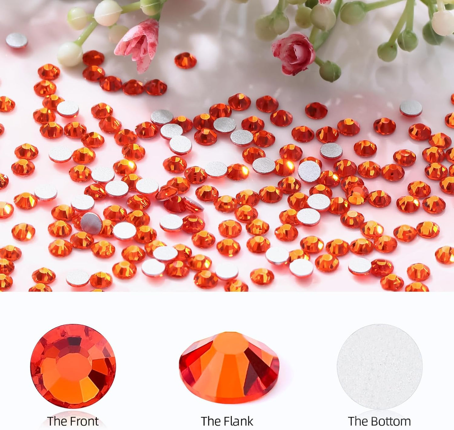 Hyacinth Flatback Rhinestones, Glass Rhinestones for Nail Art and Craft, Glue Fix, Loose Crystal Gemstones(Orange, SS6, 1440pcs, 1.9-2.0mm)