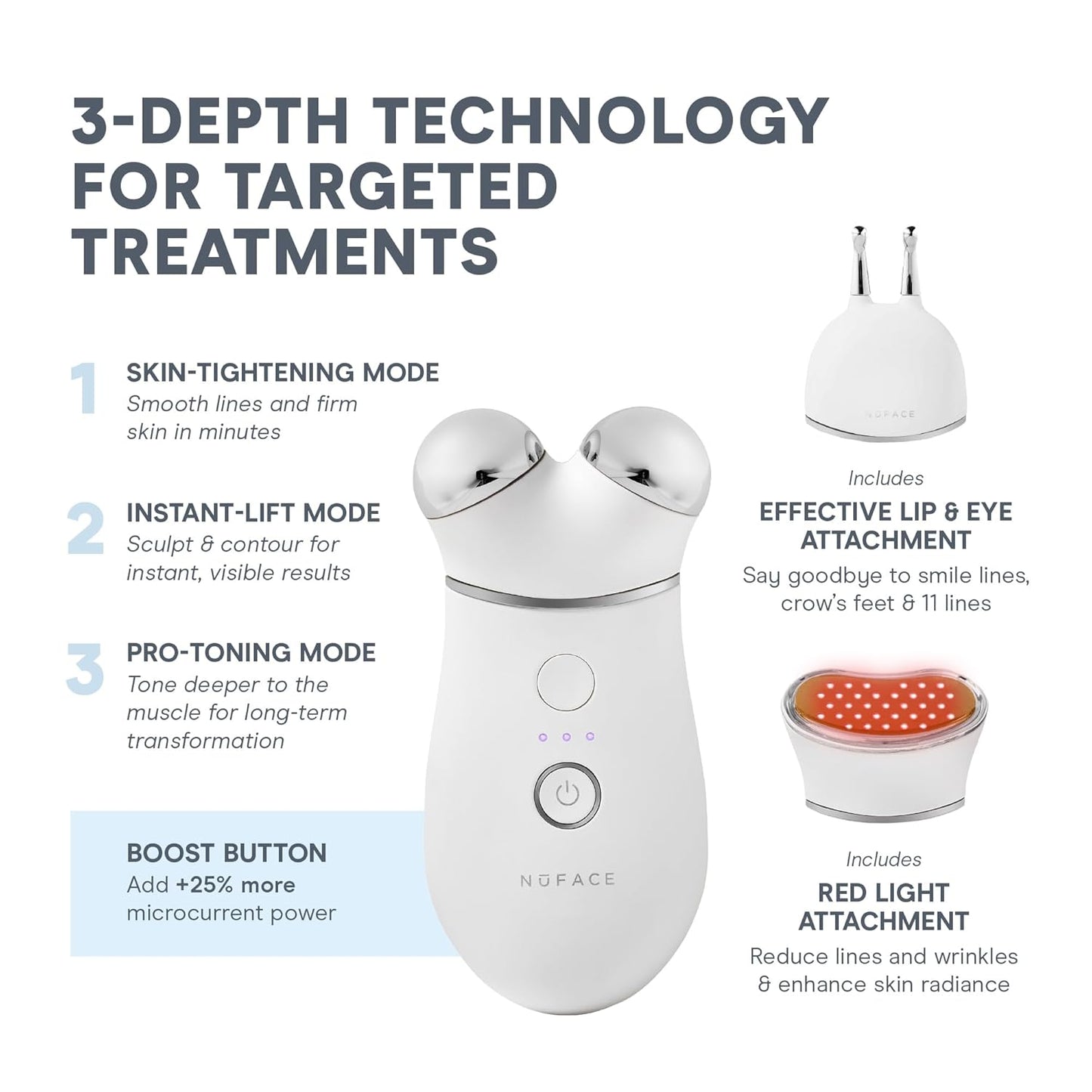 NuFACE TRINITY+ Microcurrent Facial Device, Wrinkle Reducer + Effective Lip & Eye Attachment - FDA Cleared Face Toning Device for Targeted Treatment + Microcurrent Gel Activator & Silk Creme