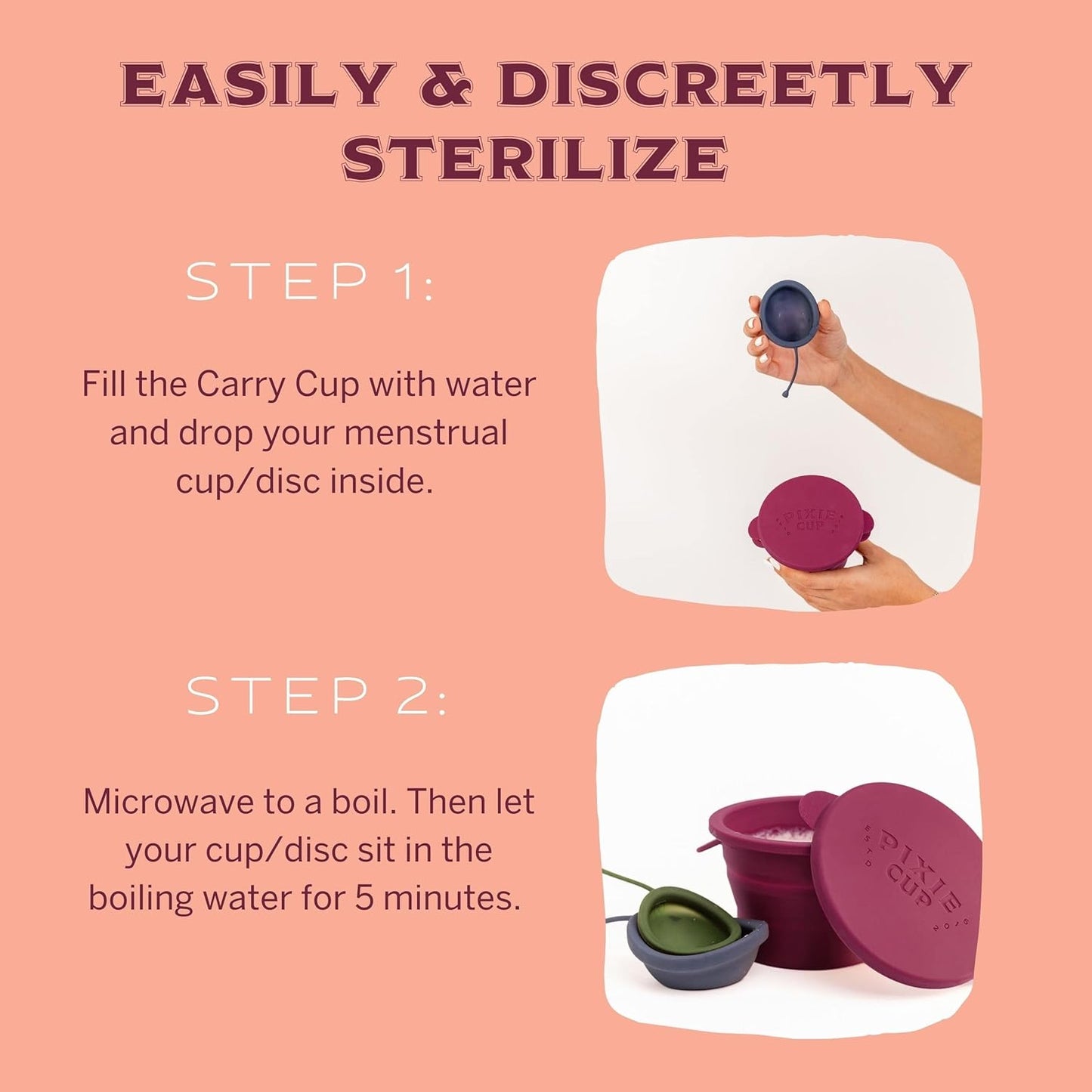 Pixie Menstrual Cup Compact Sterilizer - Good for Public Restrooms, Camping or Dorms - Collapsible Cleaner Container for Your Menstrual Disc & Period Cup - Microwavable - Reusable - Case Holder