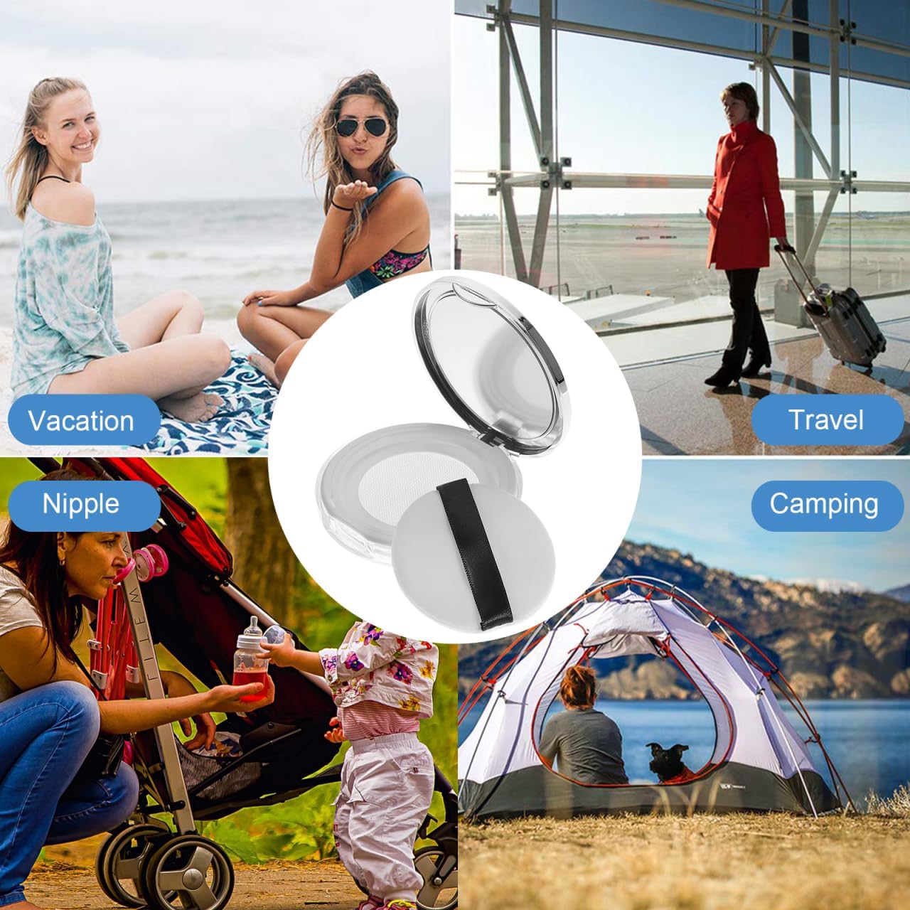 Beaupretty 2PCS Empty Powder Compact Plastic DIY Makeup Loose Powder Case with Puff and Elasticated Net Sifter for Travel Outside Home