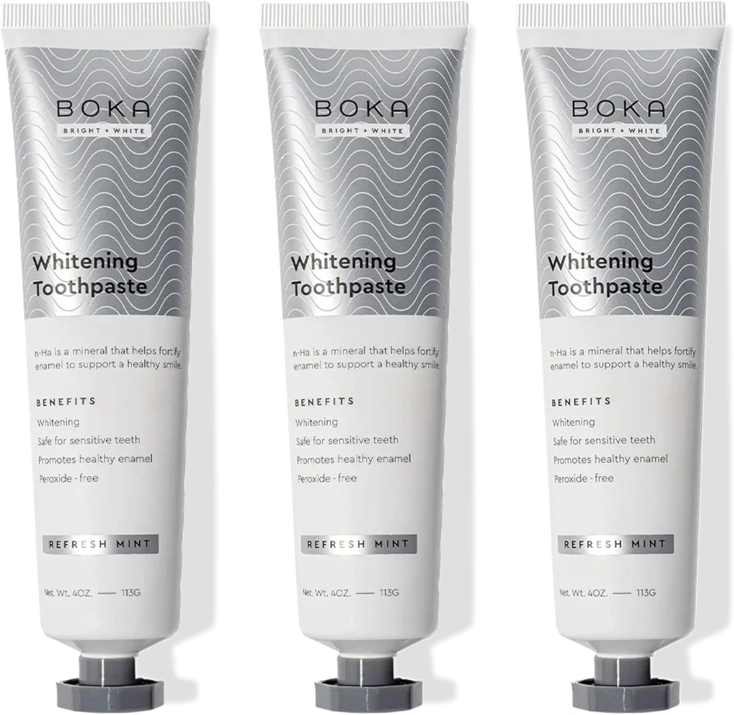 Boka Fluoride Free Toothpaste, Nano Hydroxyapatite Toothpaste, Appropriate for Sensitive Teeth, for Adult, Kids Oral Care - Whitening* Refresh Mint, 4 Fl Oz 3Pk US Manufactured