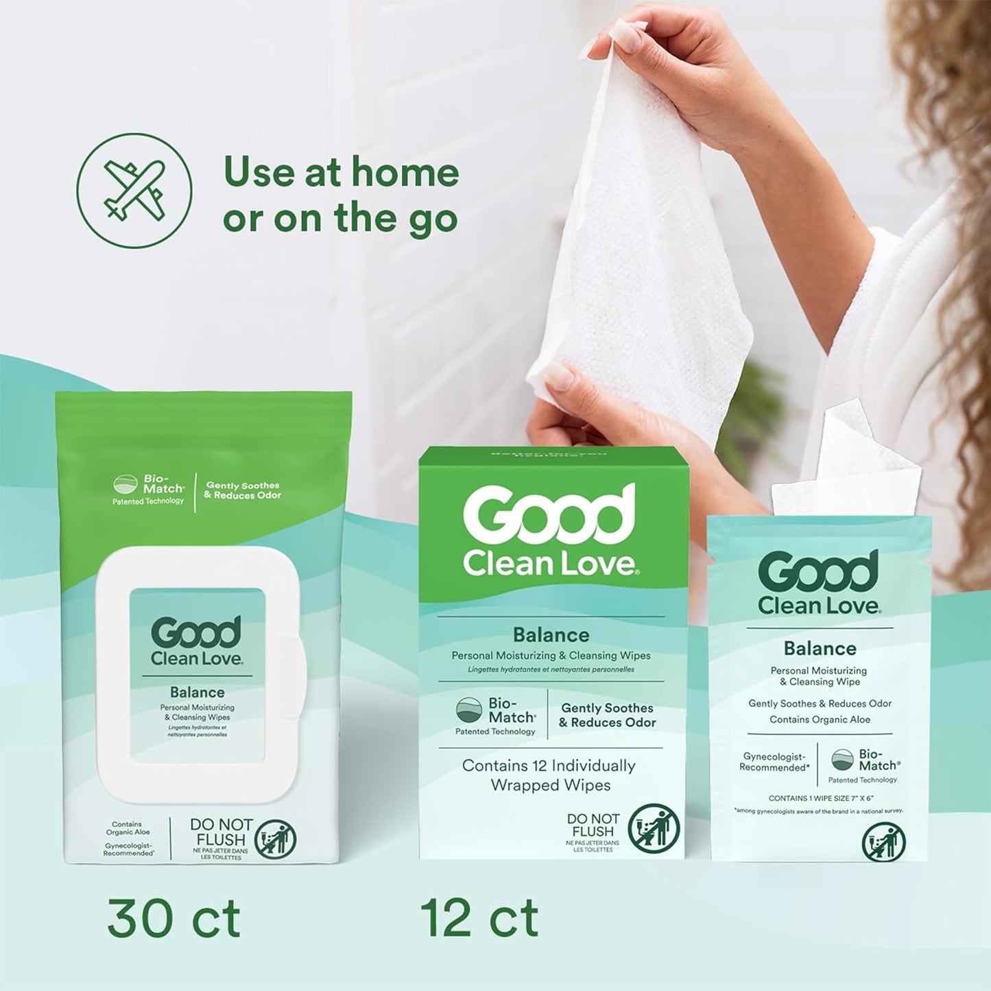 Good Clean Love Balance pH-Balanced Feminine Wipes, Supports Vaginal Health Naturally & Reduces Odor, Non-Irritating Moisturizing & Cleansing Hygiene Product Made with Organic Aloe, (30 Count)