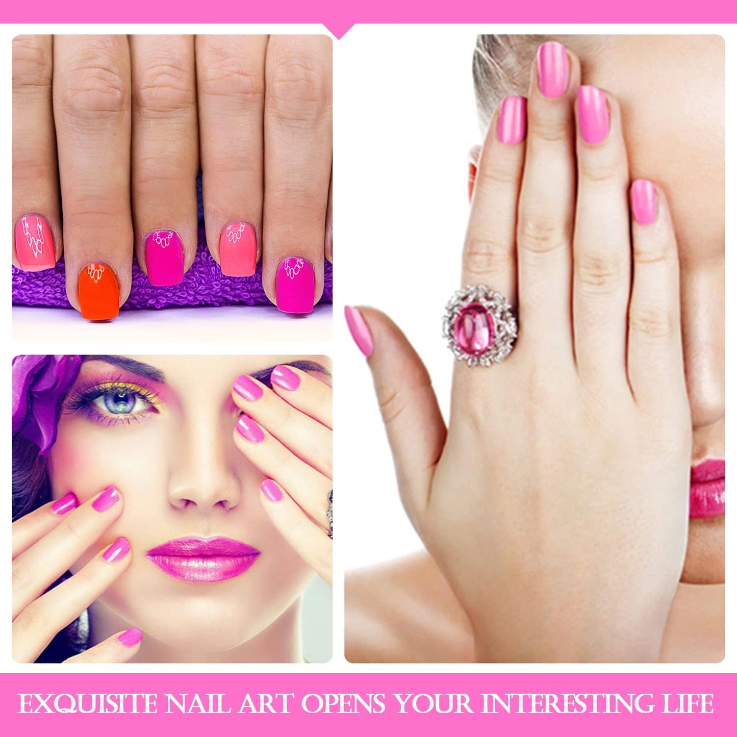 SILPECWEE Pink Nail Wraps for Women Nail Polish Strips Solid Color Glitter Self Adhesive Nail Polish Stickers Gel Nail Strips Fingernail Manicure Stickers with 1pc Nail File (16 Sheets)