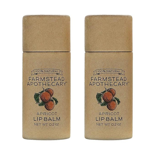 Farmstead Apothecary 100% Natural Lip Balm with Organic Beeswax, Organic Shea Butter & Organic Coconut Oil, Apricot 0.2oz (Pack of 2)