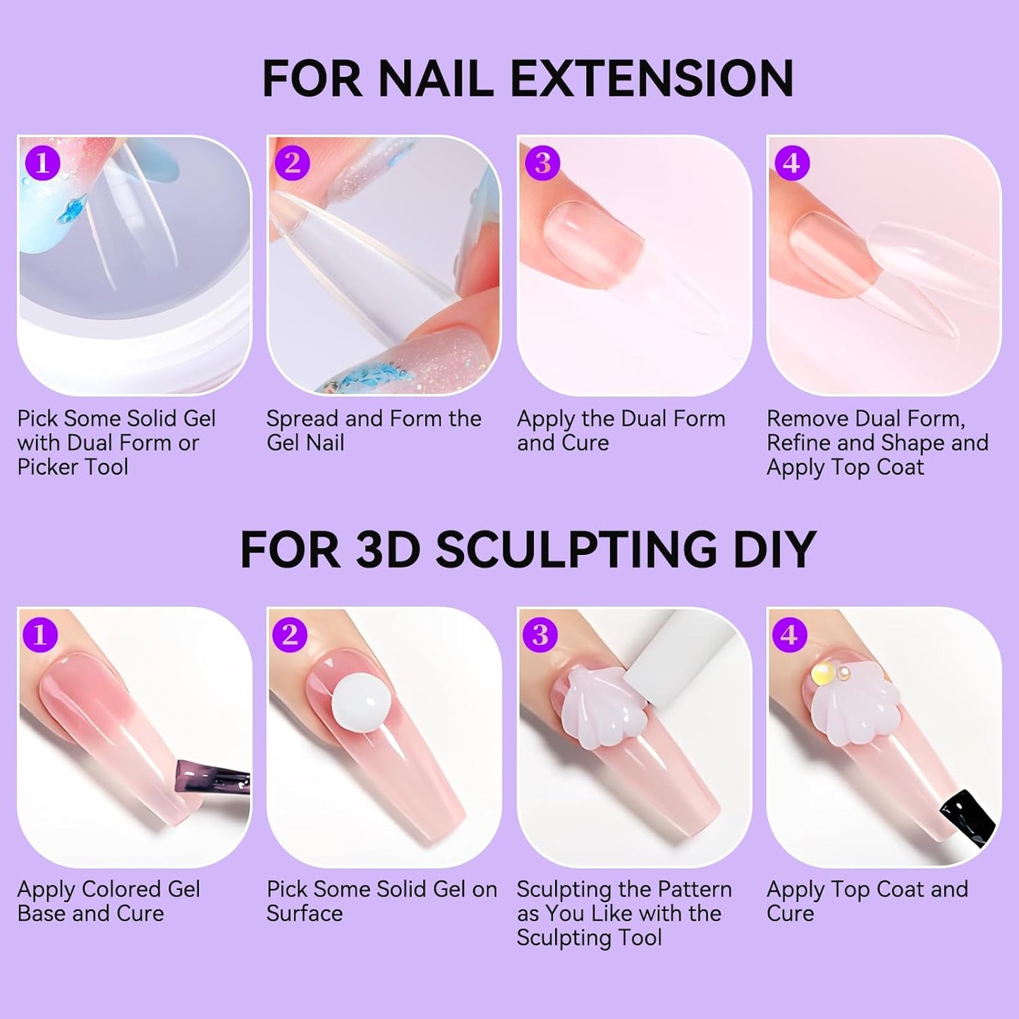 Makartt 3D Gel Nail Art for Nails Starter Kit: Clear and White for Extension Solid Gel Builder DIY Manicure, 3d Molding Hard Gels with Gold & Silver Chrome Powder Silicone Flower Molds Sculpture Brush