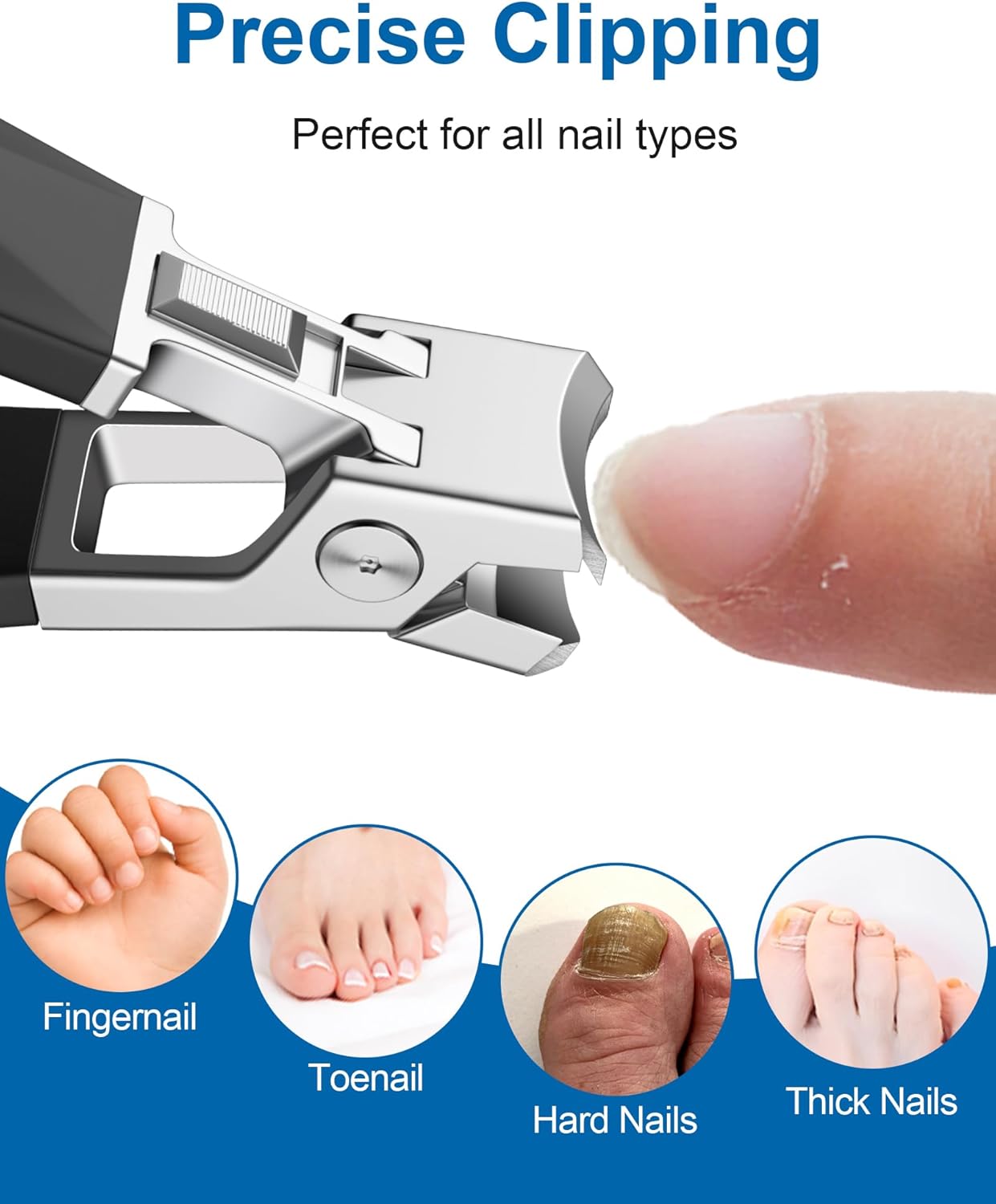 Nail Clippers - Sharp Wide Jaw No Splash Fingernail and Toenail Clipper, with Catcher & Safety Lock, for Men, Women, Seniors, Black