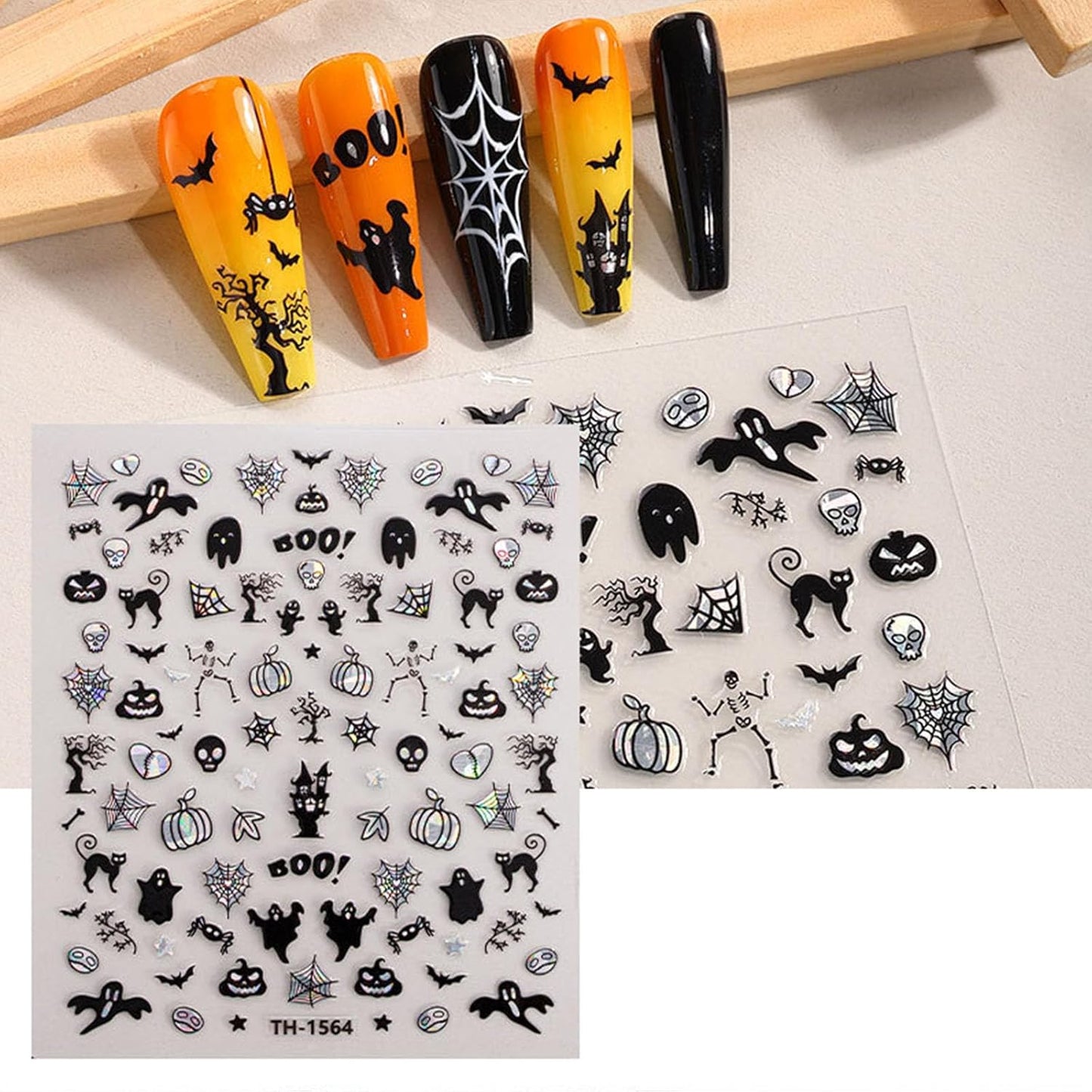 Halloween Nail Stickers Cute Ghost Nail Art Stickers Spider Web Pumpkin Spider Skeleton Bat Flower Design Halloween Nail Decals for Nail Art Holiday Acrylic DIY Nail Decoration 6Pcs