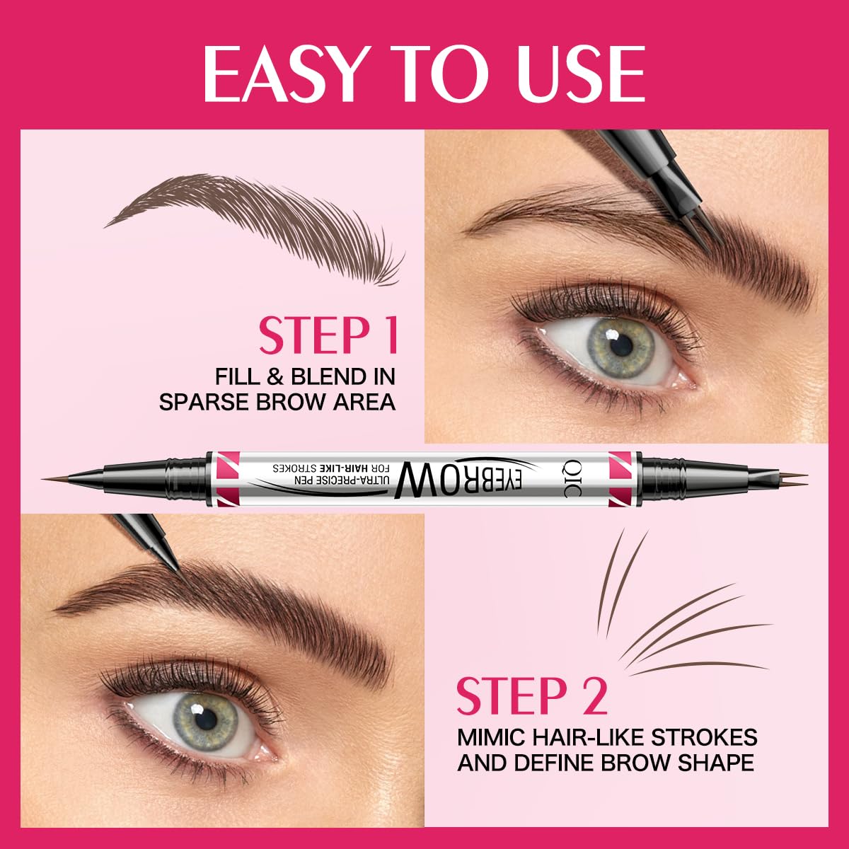 Eyebrow Pencils for Women, 2-in-1 Dual-Ended Microblading Eyebrow Pencil Waterproof with 2 Fork Tip and Spoolie Brush for Hair-Like Natural Brows Eyebrow pen, Non-Dry, Last All-Day (Black Brown)
