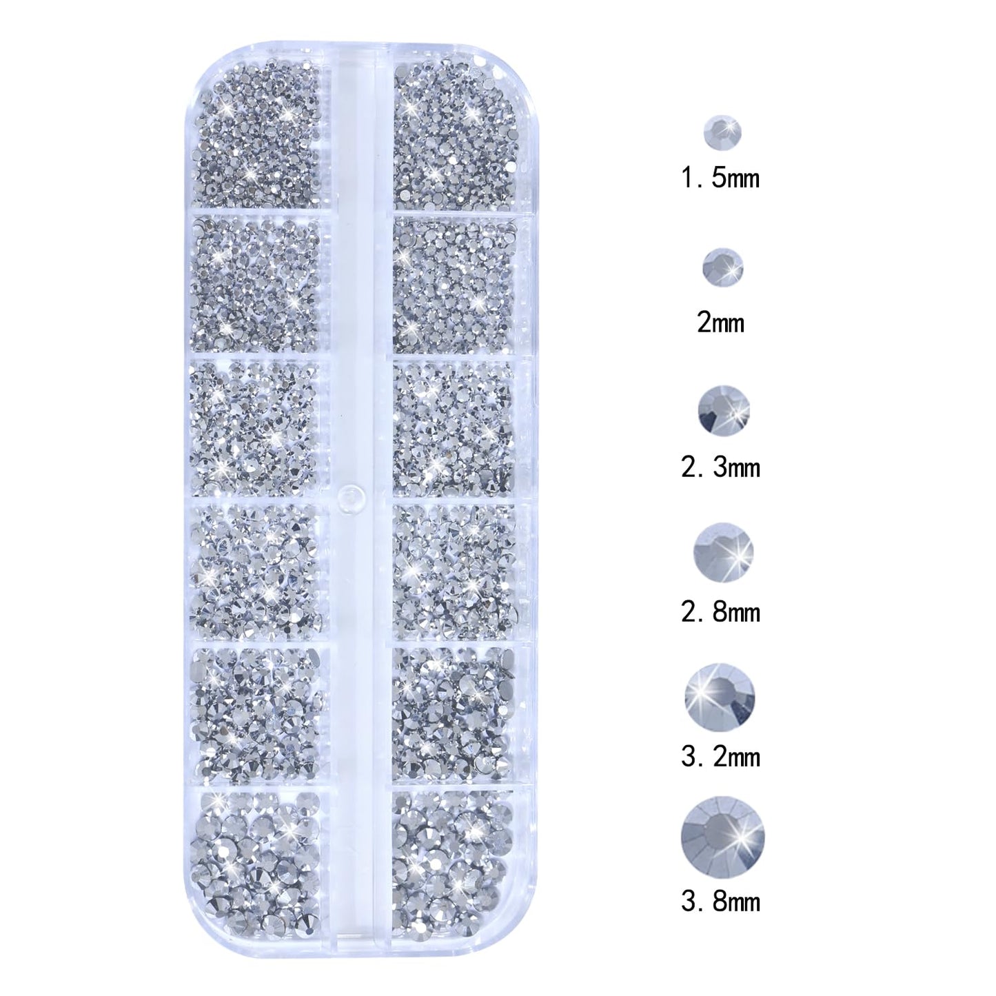 HNUIX Nail Rhinestones - 3D Multi Shape Size, Silver Nail Gems and Charms, Flat Back Crystal, with Kit, for Nail Art, DIY Decorations