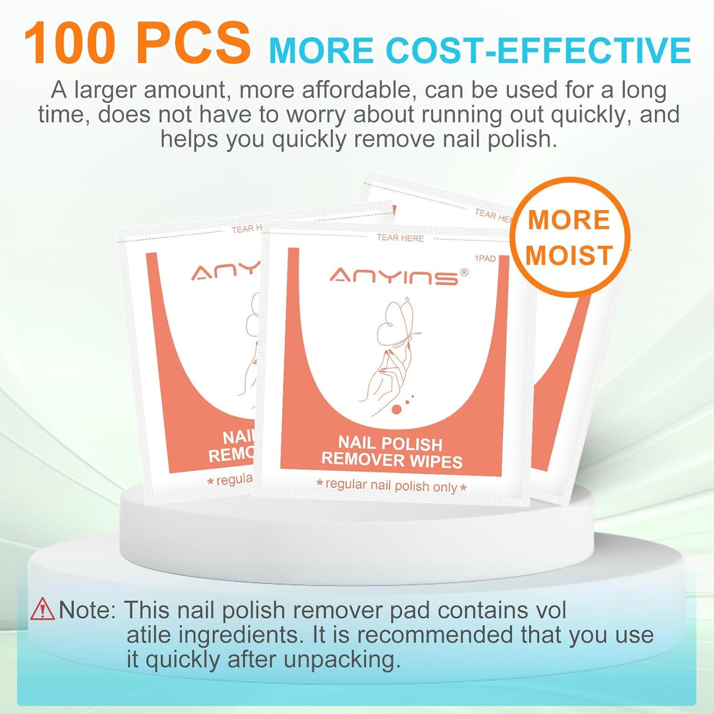 Nail Polish Remover Pads，100PCS Nail Polish Remover Wipes Fast Remove with Nutrition Oil Individually Wrapped Professional Nail Salon and Home Use