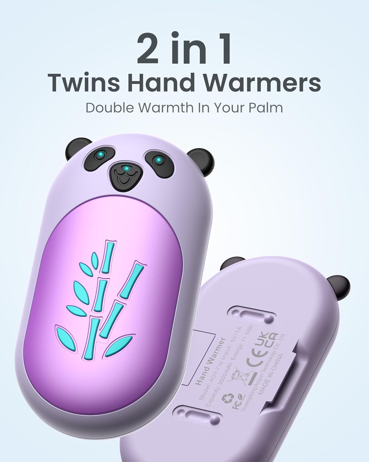 Hand Warmers Rechargeable 2 Pack, 6000mAh Electric Hand Warmer Reusable, 20Hrs Long Heating, Portable Pocket Heater Handwarmer for Women Men, Outdoor Camping, Hunting Gear