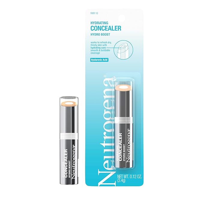 Neutrogena Hydro Boost Hydrating Concealer Stick for Dry Skin, Oil-Free, Lightweight, Non-Greasy and Non-Comedogenic Cover-Up Makeup with Hyaluronic Acid, 10/Fair, 0.12 Oz