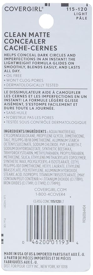 COVERGIRL - Clean Matte Concealer, Oil-Free, Lightweight Formula, Blendable, Natural-Looking Coverage, 100% Cruelty-Free (Pack of 2)