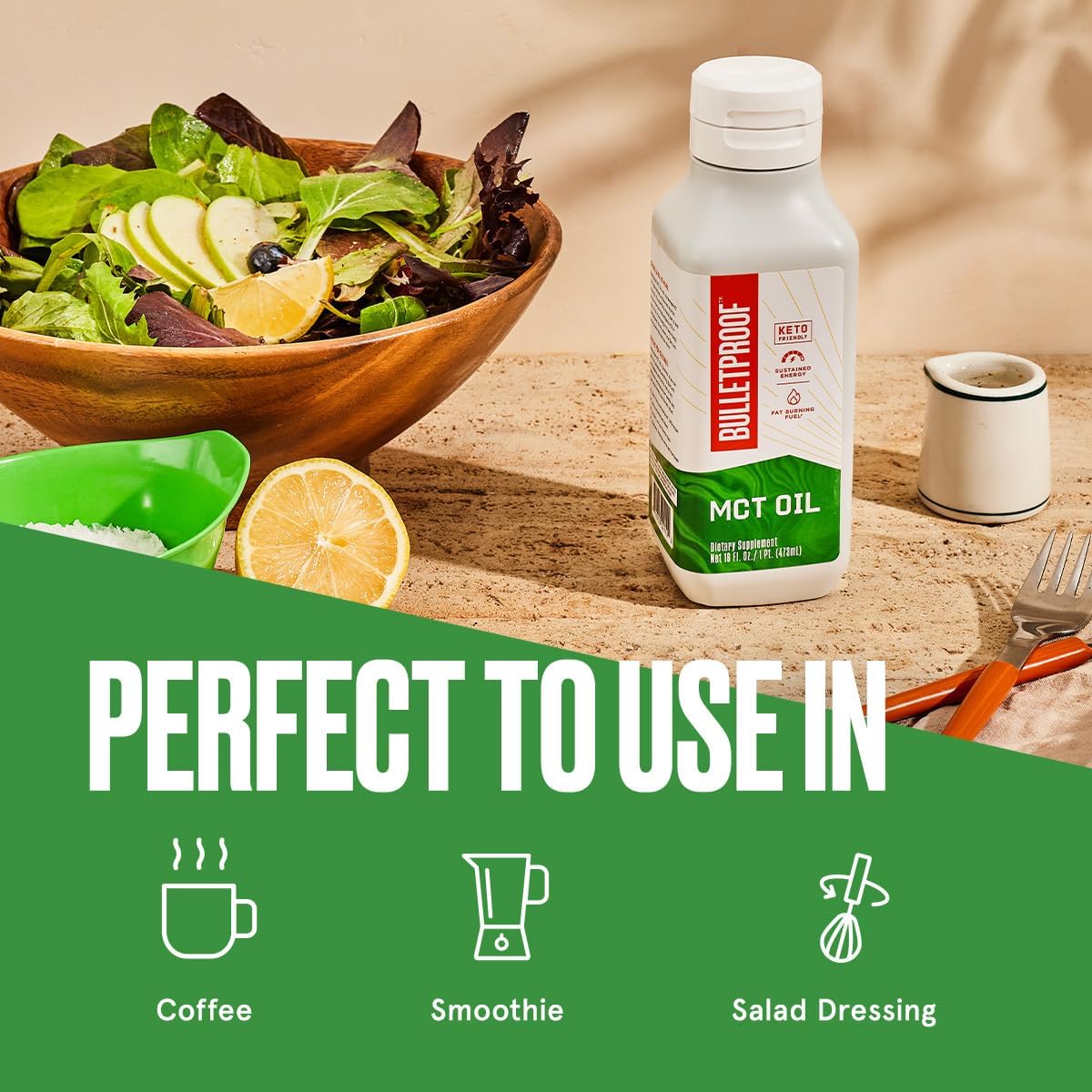 Bulletproof MCT Oil Made with C10 and C8 Oil, 16 Ounces, Keto Supplement for Sustained Energy, Brain and Body Fuel, Add to Coffee and Smoothies, Packaging May Vary