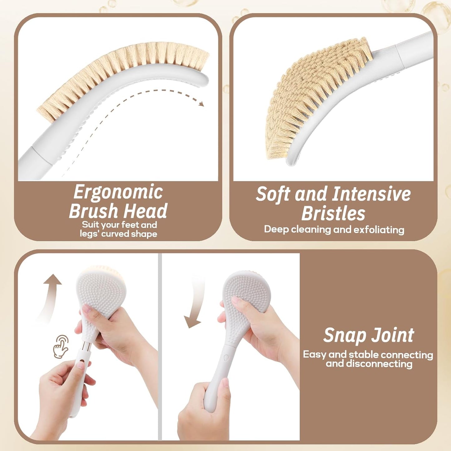 Foot Brush/Foot File/Silicone Body Scrubber Set(3PCS), 3-in-1 Foot Scrubber with Long Handle, 10.2’’-27.5’’Adjustable Foot Scrub Brush with Foot File and Silicone Loofah, Gift-Box(White Set)