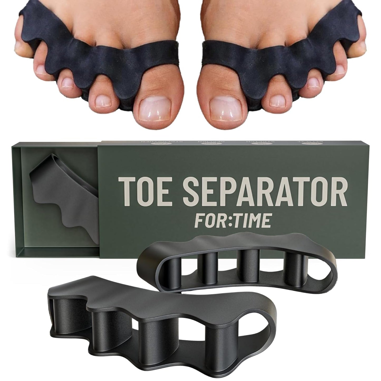 Toe Spacers - Bunion Corrector for Women & Men, Toe Separators for Women, Toe Spacers Men, Hammer Toe Straightener, Bunion Relief, 1 Pair Silicone Gel Toe Separators (Black, 1)