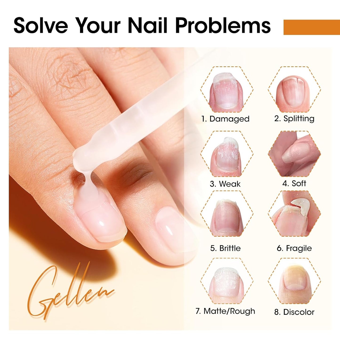 Gellen 30ml Ginger Nail Growth Serum for Nail Strengthener and Growth, Nail Repair Treatment for Weak Brittle Splitting Damaged Nails, Hydrated & Nourished Nail Care Solution for Hands & Feet