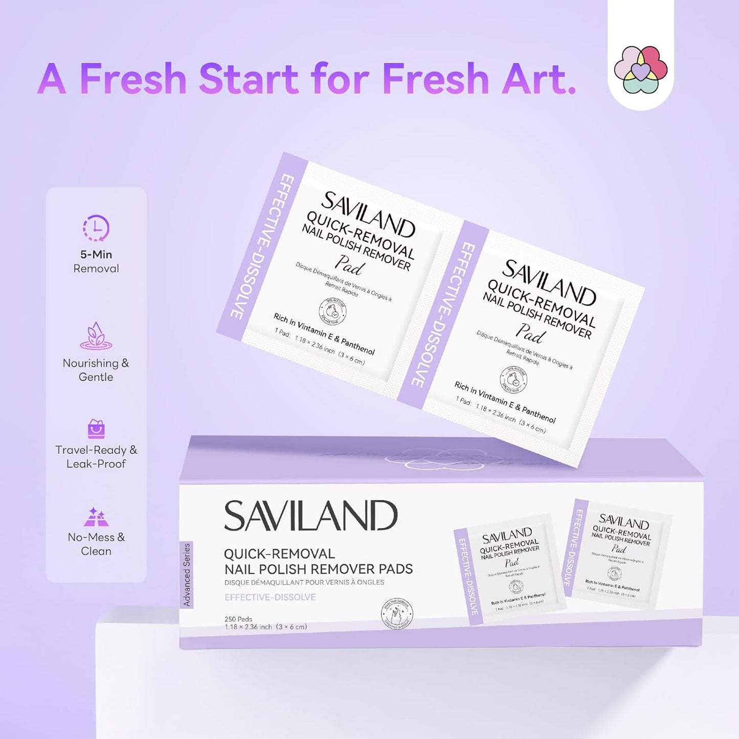 SAVILAND Advanced Gel Nail Polish Remover Pads: 250Pcs Gel Nail Polish Remover For Nails Quick Removal Travel-Friendly Soak Off Larger Wipes More Quantity For Salon Nail Supplies