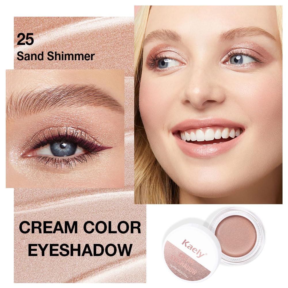 Cream Glitter Sand Shimmer Metallic Eyeshadow Palette Makeup, Natural Single Mini Instant Holographic Eyeshadow For Women, Sombras Crema Para Ojos, Talc, Paraben & Cruelty Free, 25