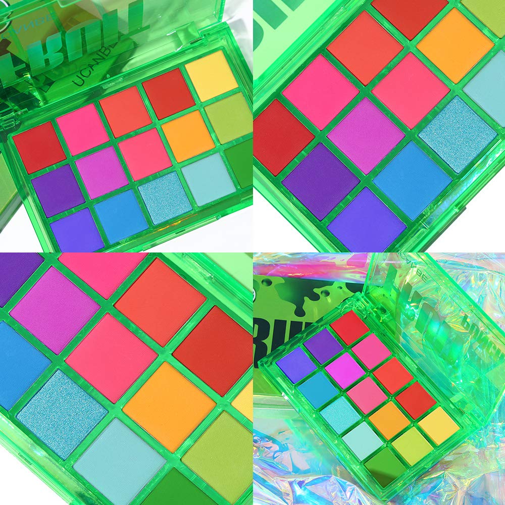 UCANBE Bright Colorful Neon Rainbow Makeup Eyeshadow Palette 15 Shades Green Purple Yellow Make Up Pallets Kit Vibrant Shimmer Matte Pigmented Blendable - Fruit Punch