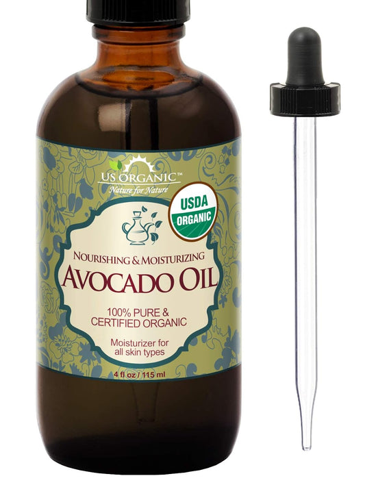 US Organic Avocado Oil Unrefined Virgin, USDA Certified Organic, 100% Pure & Natural, Cold Pressed, in Amber Glass Bottle w/Glass Eye dropper for Easy Application (4 oz (Large))