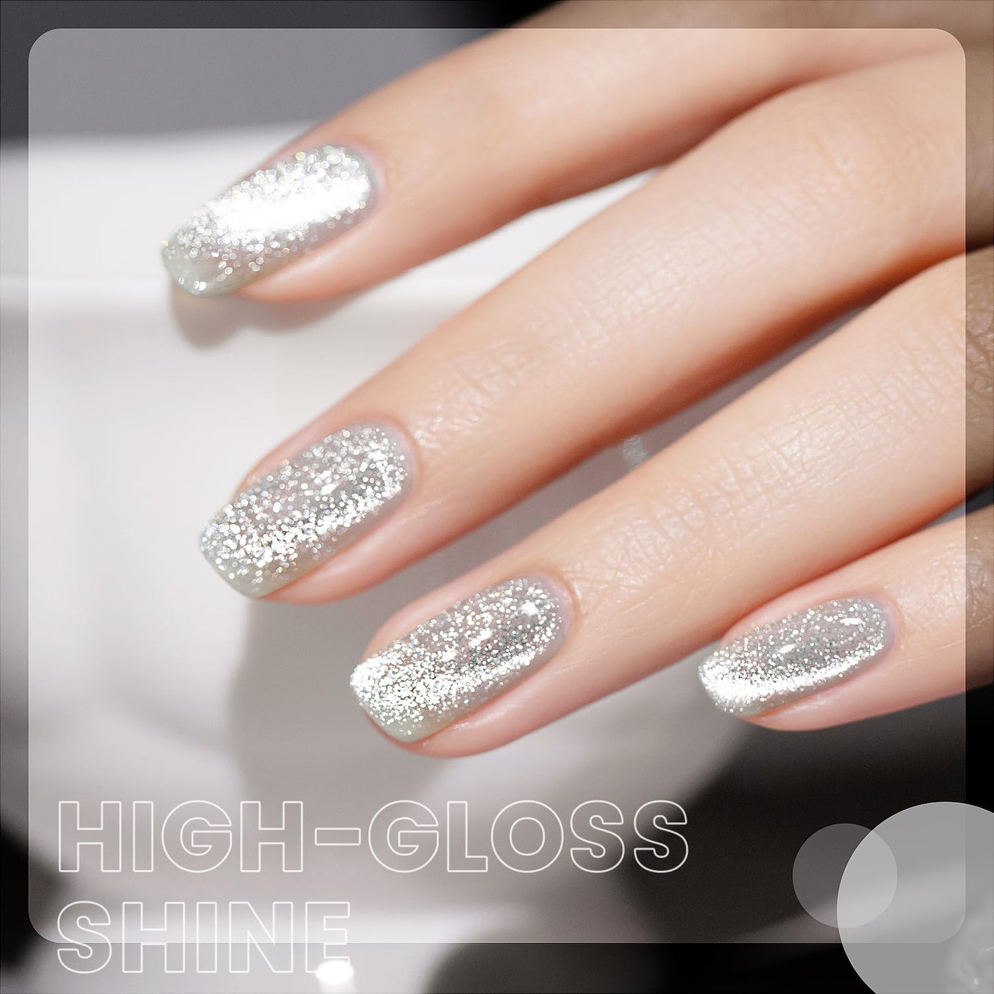 RARJSM Silver Cat Eye Gel Nail Polish with Magnet Stick Reflective Sparkle Translucent Clear White Glitter Cateye Gel Polish 15ml Single Bottle UV LED Curing Requires Soak Off for Home Salon