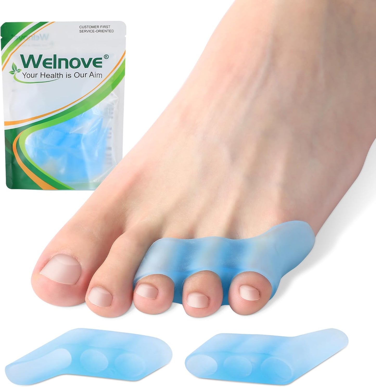Welnove Gel Pinky Toe Separators - 8 Pack Pinky Toe Spacers, Bunion Cushions Pads for Women＆Men, Silicone Little Toe Protectors for Preventing Rubbing & Relieve Pressure(Blue)