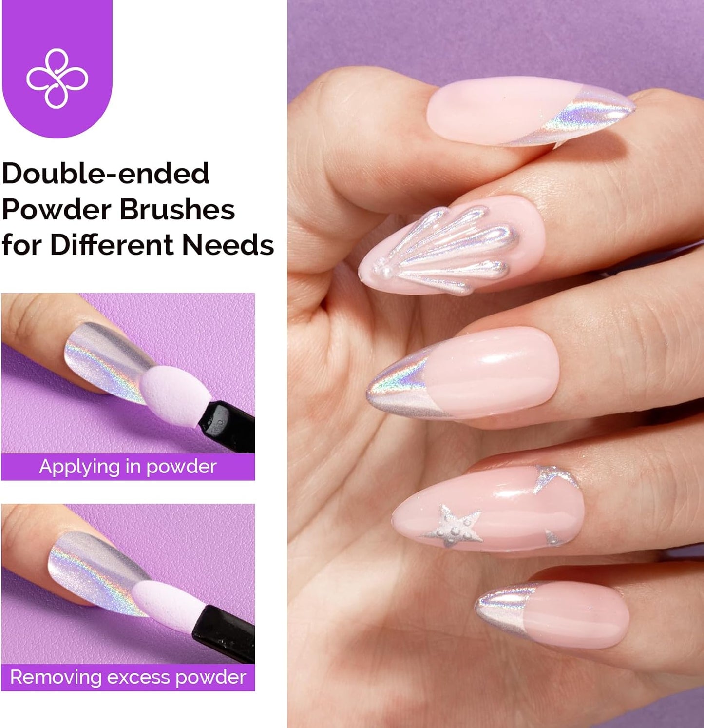 MelodySusie Chrome Nail Powder for Gel Nails,Holographic Laser Silver Metallic Mirror Effect Pigment Stylish Fine Glitter for Home DIY Salon Use Visit The MelodySusie Store