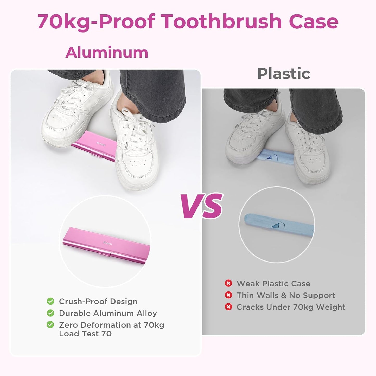 Wider Aluminum Toothbrush Travel Case, Portable Travel Toothbrush Holder, Durable Manual Toothbrush Box Container for Traveling, Bathroom, Camping, Business Trip, Pink