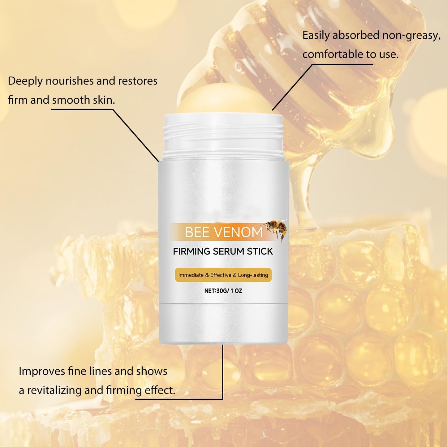 Bee Venom Firming Serum Stick 30g, Bee Venom Wrinkle Removal Serum Stick, Firming & Wrinkle-Reducing Cream, Hydrates & Nourishes Skin Firming Cream For Face and Body