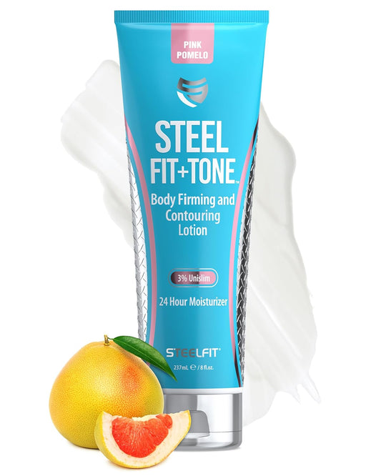 SteelFit Firming Body Lotion - Contouring & Skin Tightening Cream for Body - Firm & Tone Cellulite Remover for Legs Belly & Saggy Skin - Nourishing & Soothing with Shea & Cocoa Butter - Pink Pomelo