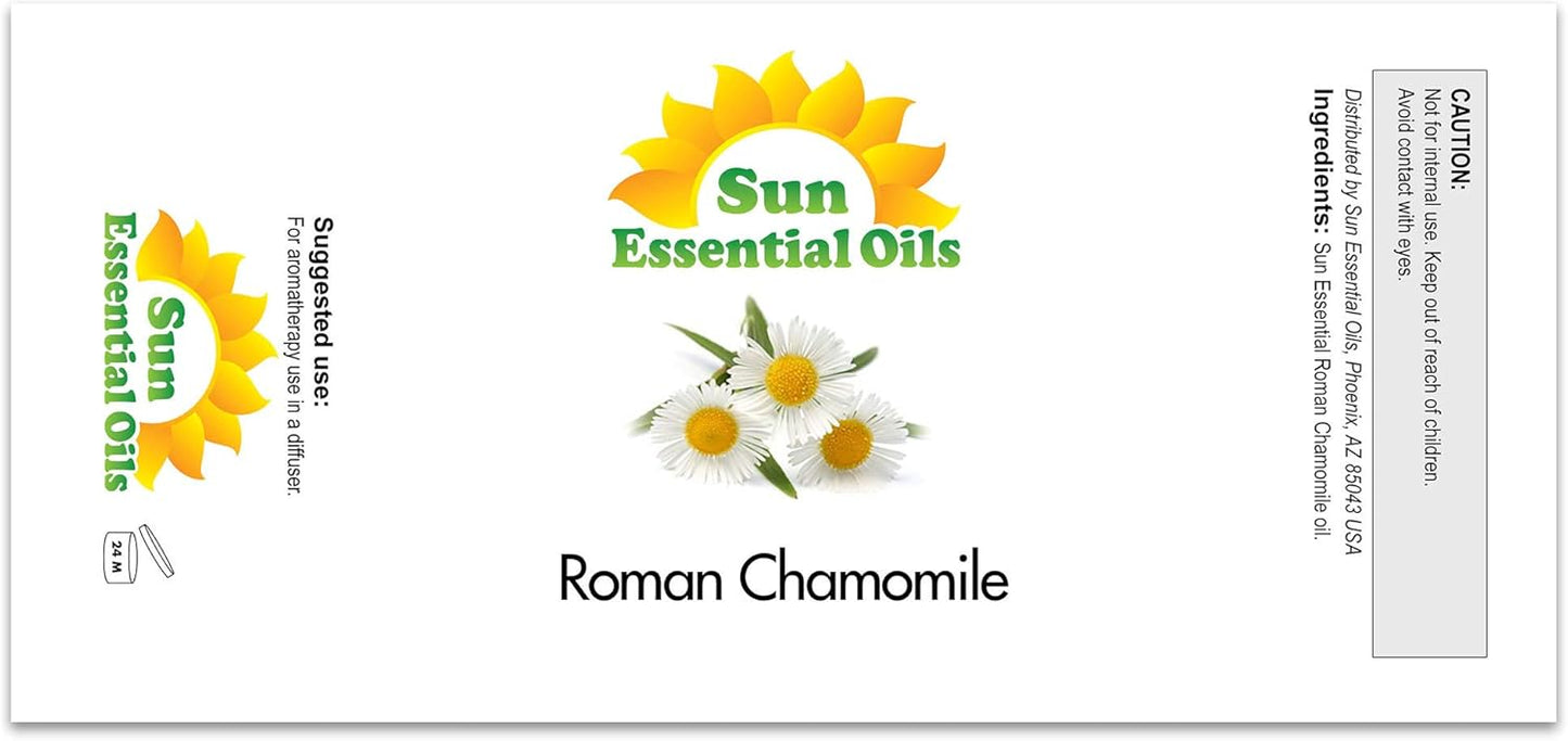 Sun Essential Oils - Roman Chamomile Essential Oil (4 oz) for Diffuser, Skin, Body, Face, Aromatherapy Massage & Humidifier, Scent for Soap, Candle, Shampoo & Lotion Making at Home
