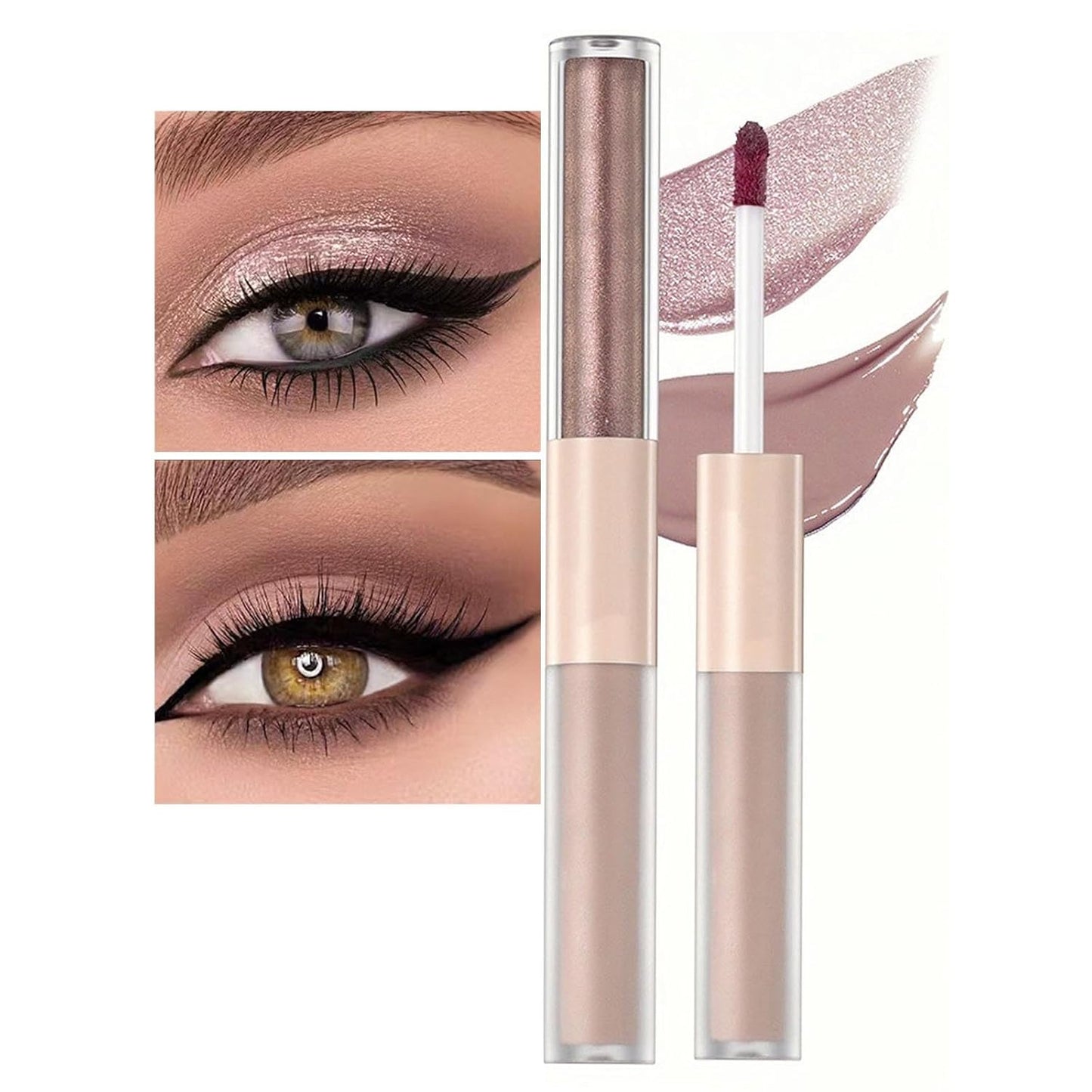 Rosy Brown Liquid Eyeshadow Matte Double Ended Glitter Metallic Eyeshadow Pencil Primer Base Quick Drying Waterproof Long Lasting Highlight Stick Shadow Pen Eye Makeup (#1)