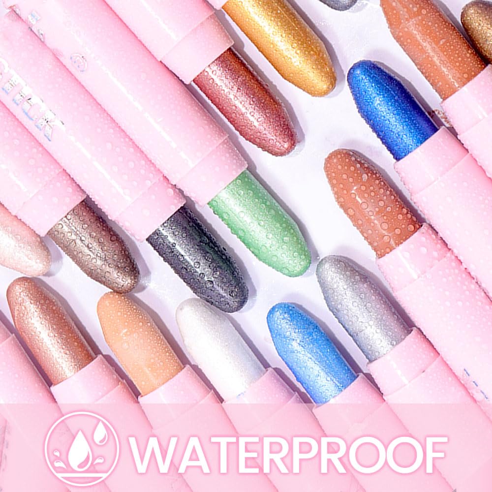 evpct 1Pcs Sky Blue Shimmer Cream Eye Shadow Brightener Sticks for Eyes Waterproof Pigmented, Double Ended Cream Eyeshadow Stick Pencil Pen with Applicator, Eye Shadow Palette Highlighter Makeup 10