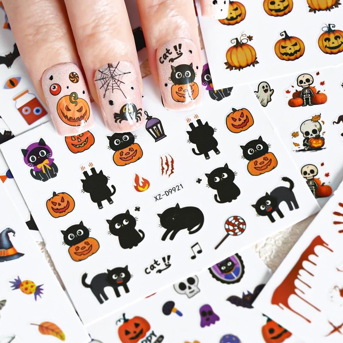30 Sheets Halloween Nail Art Stickers Pumpkin Nail Decals Black Cat Nail Stickers Self Adhesive Bat Spider Web Nail Art Supplies for Women Girls DIY Manicure Nail Art Decorations
