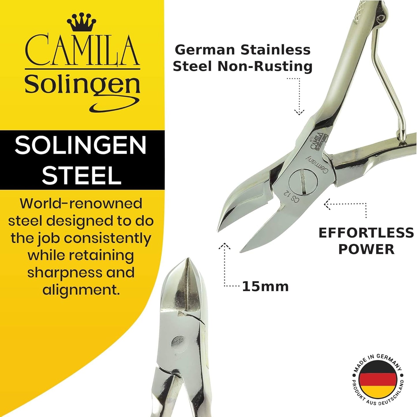 CS12-CS18 Professional 4" Fingernail Toenail Nipper/Clipper/Cutter Manicure and Pedicure Heavy Duty Super Sharp Curved Stainless Steel 15mm Blade Solingen Germany (Silver + Nail File)