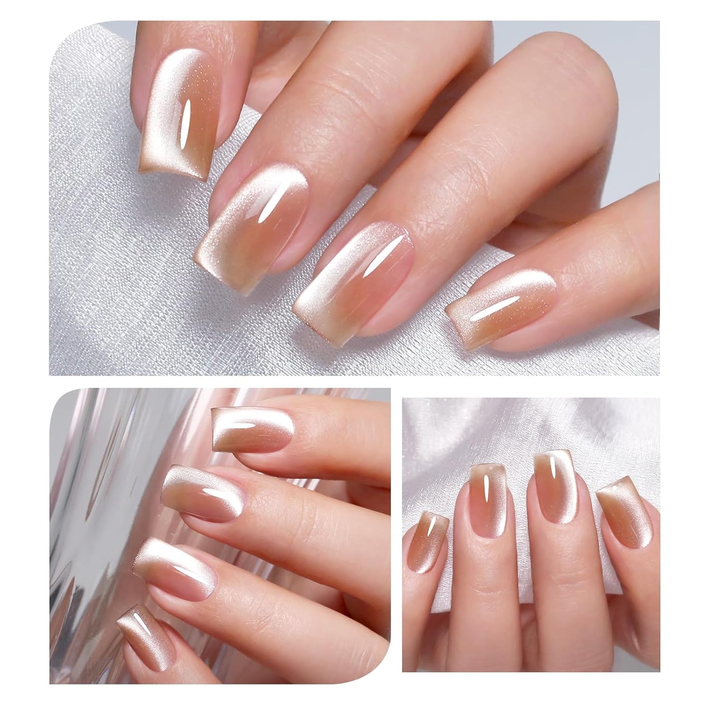 Imtiti Nude Cat Eye Gel Nail Polish, Moonlight Nude Holographic Cat Eyes Glitter Magnetic UV Soak Off Gel Polish with Magnetic Stick 1Pcs (0.34 Fl Oz-947)