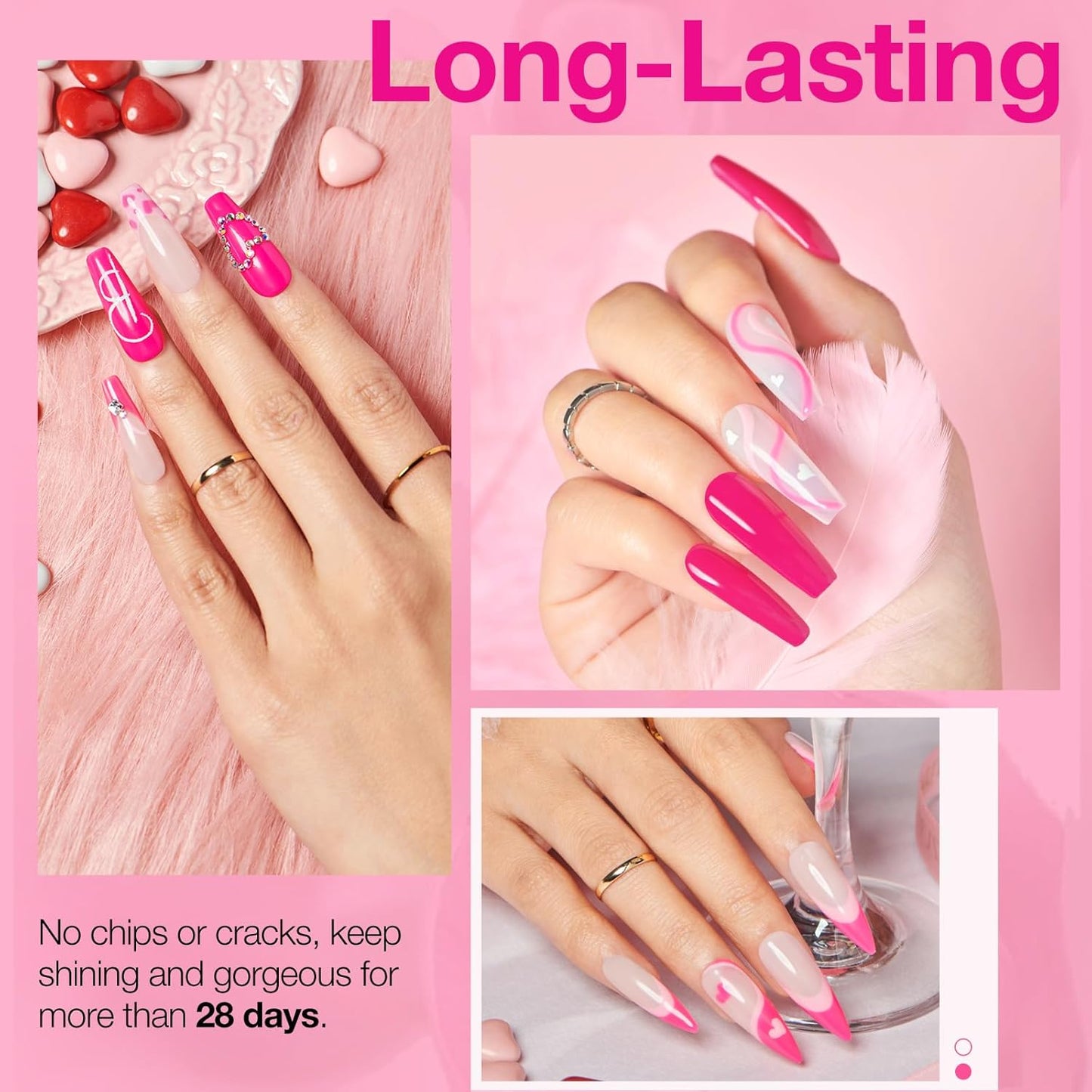 AZUREBEAUTY Dip Powder Nail Kit Starter, Light/Hot Pink Clear White Summer 4 Colors Acrylic Dipping Powder Liquid Set with Base/Top Coat Activator for French Nail Art Manicure DIY Gifts for Women